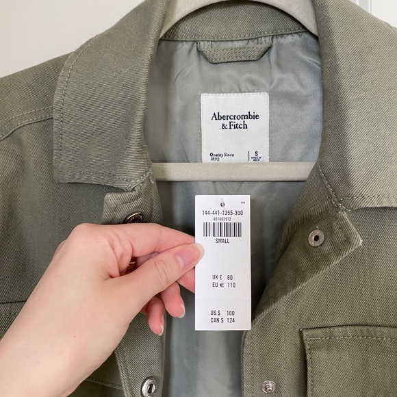 NWT Abercrombie & Fitch Khaki Olive Green Cropped Collared Button Utility Jacket - Picture 6 of 13